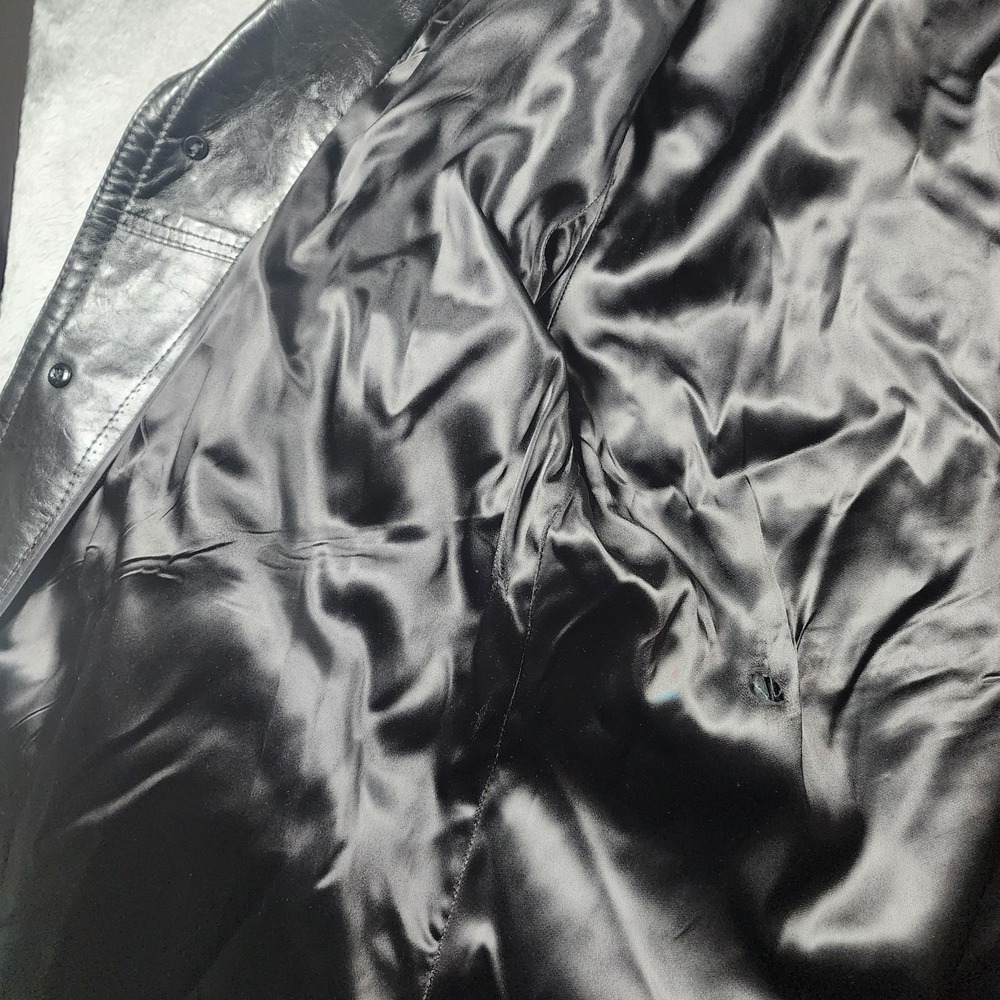 VINTAGE Reed Sportswear Coat Mens XL Black Leather Overcoat Pockets Midlength - Picture 12 of 15